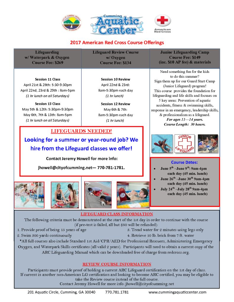 2017 American Red Cross Course Offerings Spring Summer 1 City of 2017 American Red Cross Course Offerings Spring Summer 1 City of
