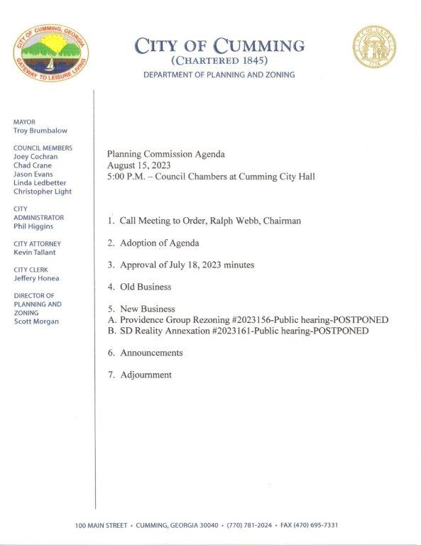 Planning Board Agendas and Meeting Minutes – City of Cumming